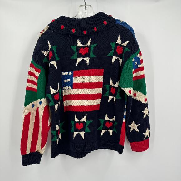 Vintage Eagles Eye Womens Cardigan Sweater Size S Americana Flag Patriotic Quilt - Picture 2 of 8